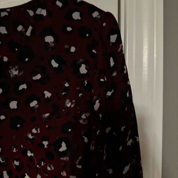 Parker Dress Burgundy Kimberly Flounce Cheetah Print Lined - Picture 9 of 10